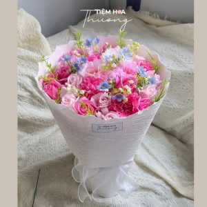 Bó Hoa Lụa Hoa Sáp Tone Hồng, Bền Đẹp Nhiều Năm, Thích Hợp Làm Quà Tặng, Trang Trí [KÈM TÚI, THIỆP]