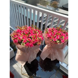 Bó Hoa Lụa hoa giar Sophia Màu Hồng Sang Trọng – Phong Cách Hàn Quốc Cao Cấp. Quà Tặng Sinh Nhật Ý Nghĩa