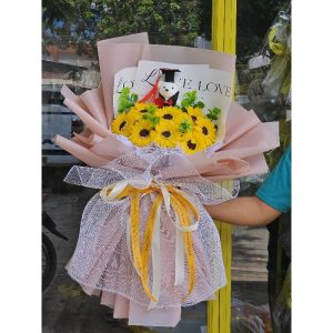 Bó hoa hướng dương sáp và gấu tốt nghiệp nhỏ lẻ tặng chữ chúc Tốt Nghiệp tặng ,thiệp 3D( sỉ 110k)