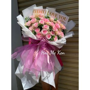 Bó hoa sáp 25 bông, hoa cao cấp 7 lớp, hoa dáng dài, shop sẵn nhiều màu- TẶNG kep tóc