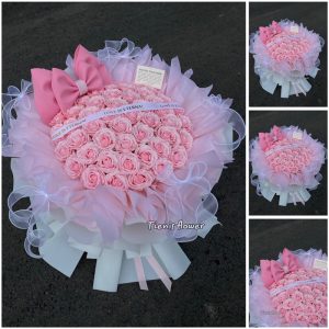 Bó hoa sáp 50 bông 7 lớp công chúa nơ xinh- TẶNG kep tóc