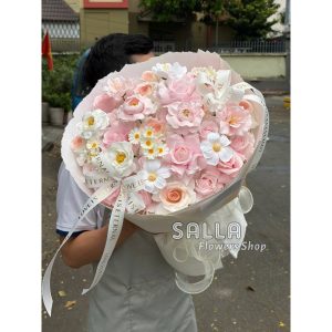 Bó hoa sáp mix tròn 450.hoa sáp anh tuyet