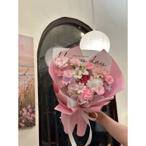 Hoa Sáp Mix Nhiều Loại Hoa Màu Hồng Trắng – Bó Hoa Quà Tặng Dịu Dàng