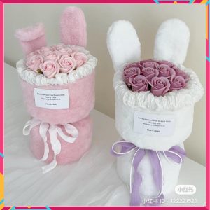 Hoa Sáp Tai Thỏ+túi,đèn nháy,thiệp, tặng quà hoa và quà tặng Hoa Tốt Nghiệp,Sinh Nhật 14/2 8/3 20/10- TẶNG kep tóc