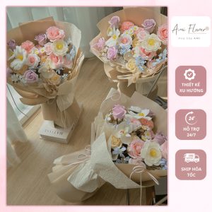 Hoa sáp AMI FLOWER Hàn Quốc cao cấp – Bó hoa quà tặng sinh nhật, 20/10 nhiều màu