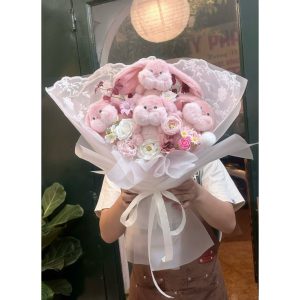KÈM TÚI VÀ THIỆP | Bó Hoa Gấu Bông Thỏ Tai To Dễ Thương | Quà Tặng Sinh Nhật