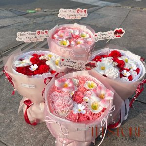 (Kèm túi, đèn, thiệp) Bó hoa sáp tròn, quà tặng valentine 14/2, sinh nhật, 8/3, 20/10, kỉ niệm, anniversarry