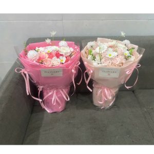 (Mẫu Hot TRead Mới) Bó Hoa sáp mix hoa lụa 20 bông kiểu tròn dài tặng quà 20/10, quà sinh nhật giá rẻ
