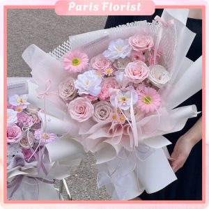 Paris-Bó hoa mix 20 bông nhiều loại bằng sáp tông màu pastel- tặng bạn gái, tặng sinh nhật, kỉ niệm