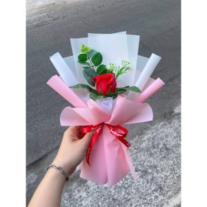 [Quà tặng] Bó hoa sáp thơm 1 bông kèm lá táo lưu hương cực lâu - Món quà ý nghĩa cho người thân và bạn bè