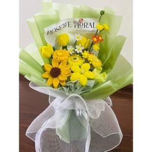 Rosette Floral - Bó Hoa Vàng Sáng Tạo Với Hoa Hướng Dương & Hoa Nhỏ Màu Sắc Rực Rỡ Hoa Kẽm Nhung