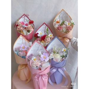 (quà tặng) bó hoa sáp dạng đứng mix hoa sáp và hoa lụa kiểu hàn quốc