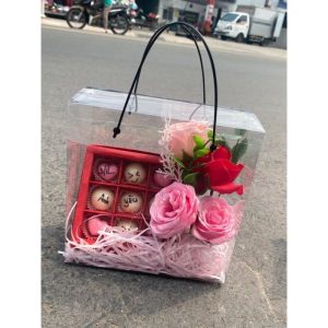 ( quà tặng valentine 14/2) socola + kèm hộp sẵn hoa + đèn