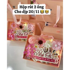 (tặng đèn)Túi + hộp sẵn hoa kèm 2 ống t.i.ê.n tặng 20/11